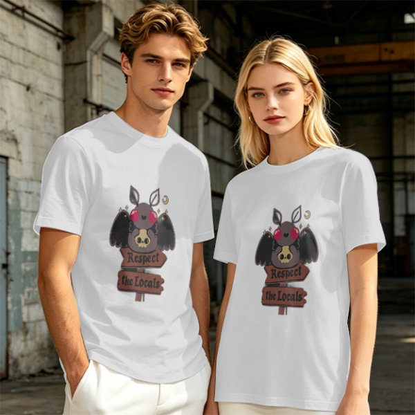 Olive Graphic T-Shirt with Cute Mothman Respect The Locals Print