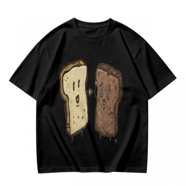 Olive T-Shirt With Surprised Light And Sad Burnt Bread Slices Graphic
