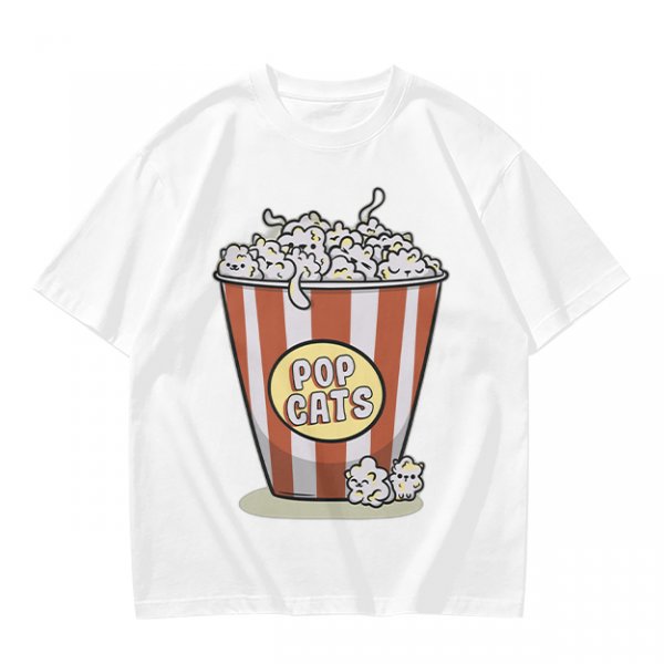 Olive T-Shirt With Pop Cats Popcorn Bucket Graphic