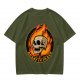 Olive T-Shirt With Roast In Peace Flaming Skull Graphic