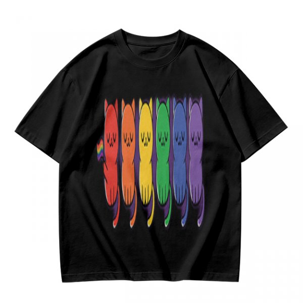 Olive T-Shirt With Rainbow Pride Cats Graphic