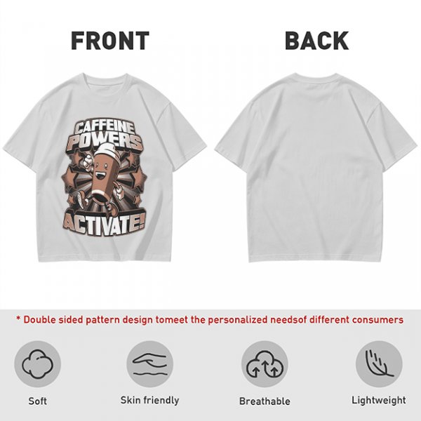 Caffeine Powers Activate! Cartoon Coffee T-Shirt Design