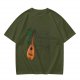 Olive Green T-Shirt with Lute and Botanical Graphic Print