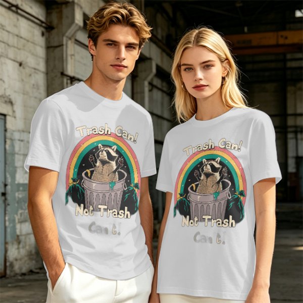 Trash Can Not Trash Raccoon Rainbow Graphic T-Shirt
