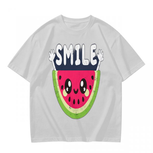 Olive T-Shirt With Cute Watermelon Graphic And Smile Text