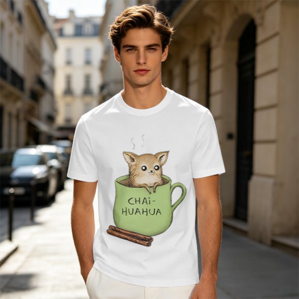 Chihuahua in tea cup chai huahua graphic t-shirt