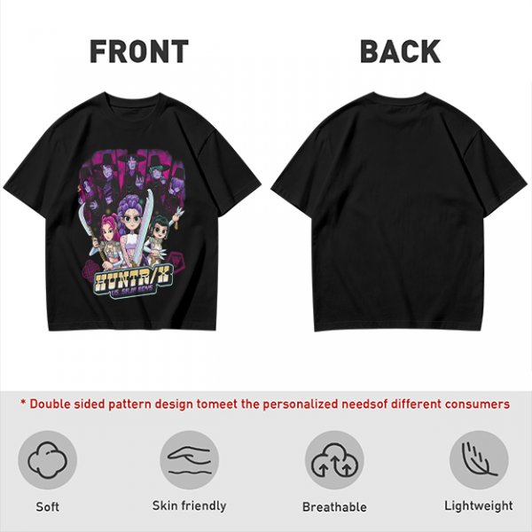 Olive Graphic Tee with Anime Hunter Characters and Huntr/X Text