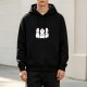 Black hoodie with three stylized white cartoon creatures graphic