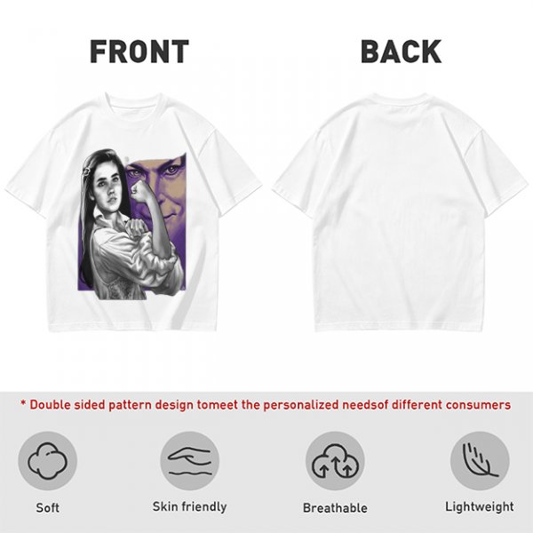 Olive T-shirt with vintage woman flexing arm graphic print