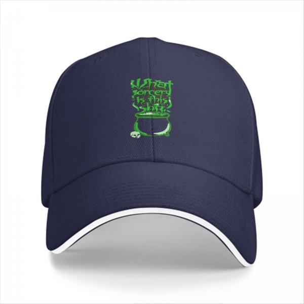 Black baseball cap with green 'What sorcery is this' cauldron graphic