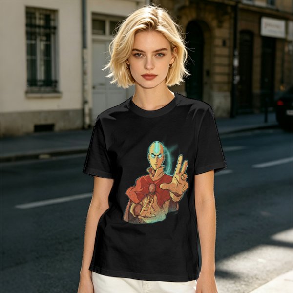 Olive Green T-Shirt with Avatar Aang The Last Airbender Art