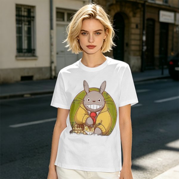 Totoro in Yellow Cardigan with Catbus Graphic T-Shirt