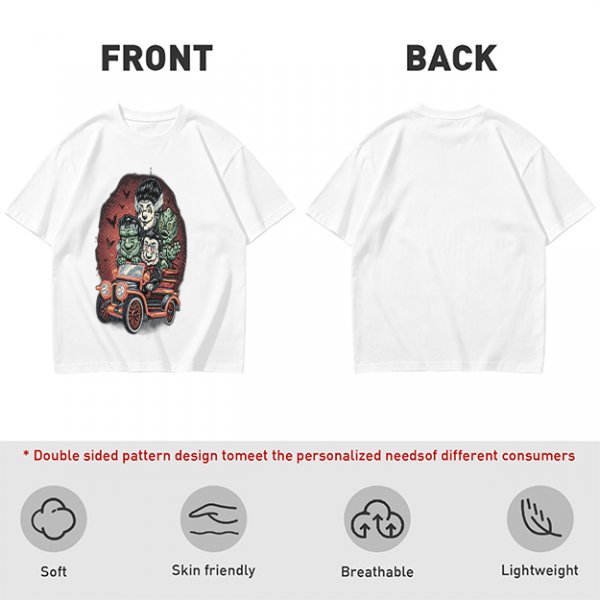 Halloween Monster Characters Driving Vintage Car Graphic T-Shirt