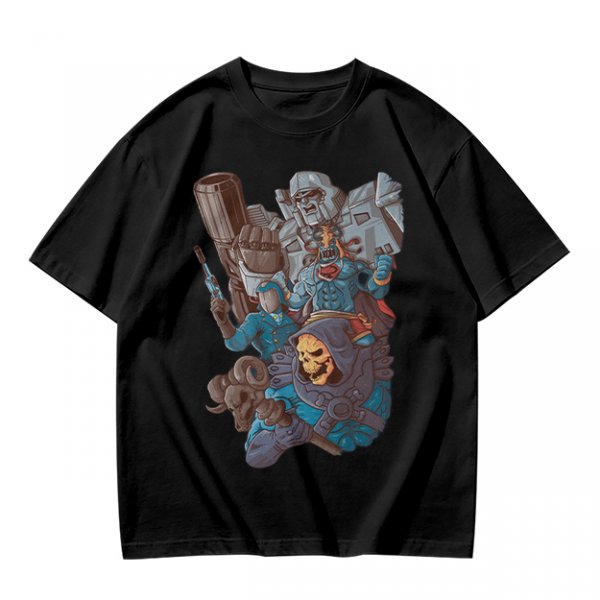 Olive T-shirt with 80s villain cartoon characters print