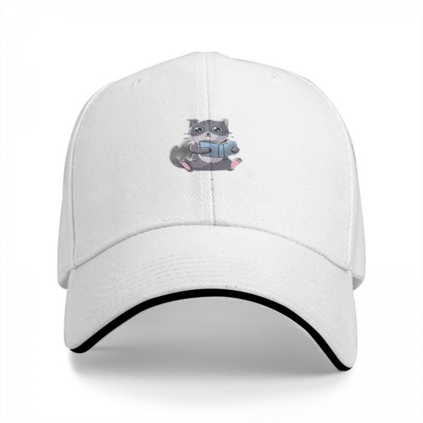 Black Baseball Cap With Cute Cat Reading Book Print