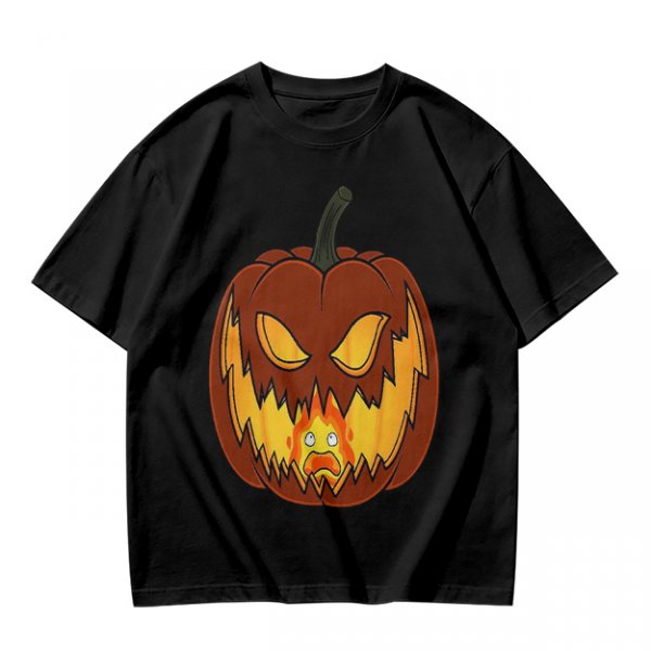 Olive Green T-Shirt With Scary Jack O' Lantern Pumpkin Print
