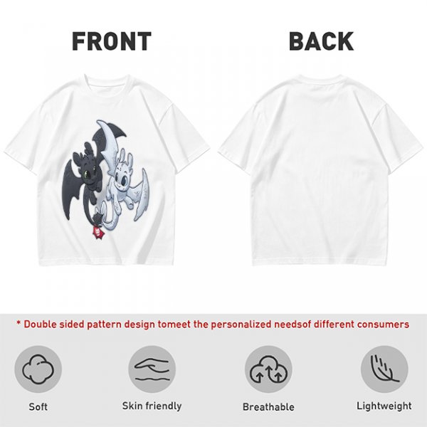 Olive T-Shirt Featuring Toothless and Light Fury Dragons