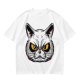 Olive T-Shirt With Angry White Cat Face Graphic
