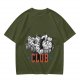 Olive T-Shirt With Cartoon Characters And 'CLUB' Graphic Print