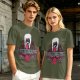 Olive graphic tee with dark fantasy character and tour print