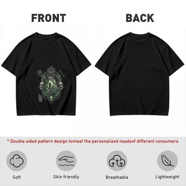 Olive Green T-Shirt with Octopus Skull Pirate Art Print