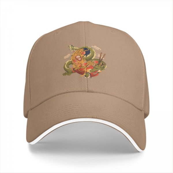 Black Baseball Cap with Japanese Ramen Dragon Art Print