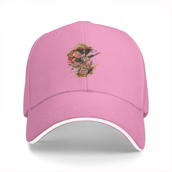 Black Baseball Cap with Sushi Dragon Graphic Print