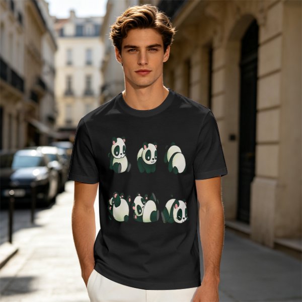 Olive T-Shirt With Cute Rolling Panda Graphic Prints