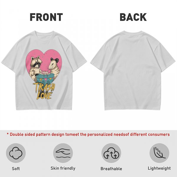 Olive Graphic T-Shirt with Raccoon and Opossum Trash Love Design