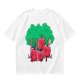 Olive T-Shirt With Cartoon Anthropomorphic Apples In Forest Print