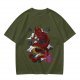 Olive T-shirt with Red Chinese Dragon and Cloud Graphic Print