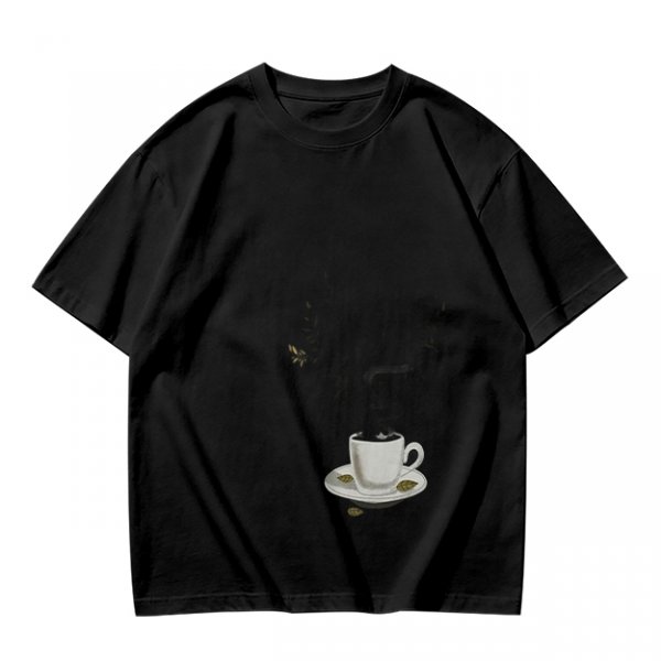 Olive Green T-Shirt with Steaming Coffee Cup Print