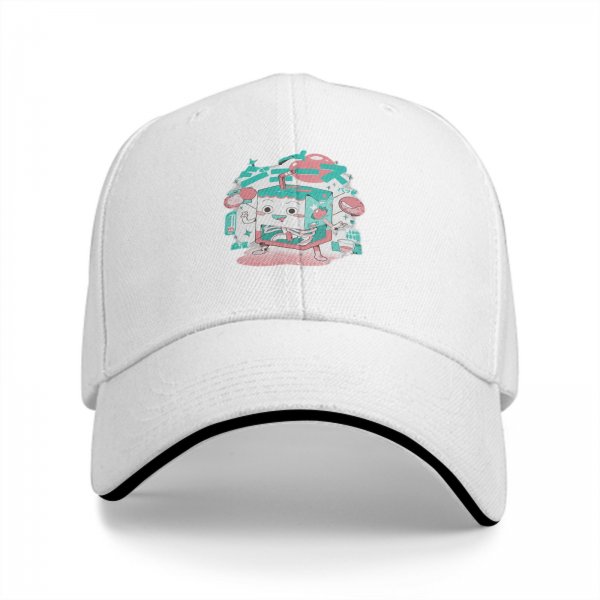 Black Baseball Cap with Cute Cartoon Juice Box Character Print