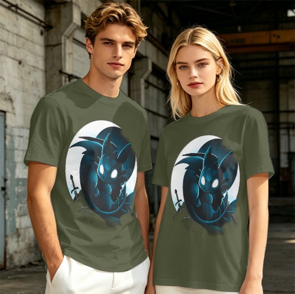 Olive T-Shirt With Glowing Dark Dragon Moon Print