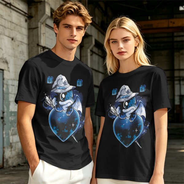 Olive T-Shirt With Cute Wizard Dragon On Starry Heart Print