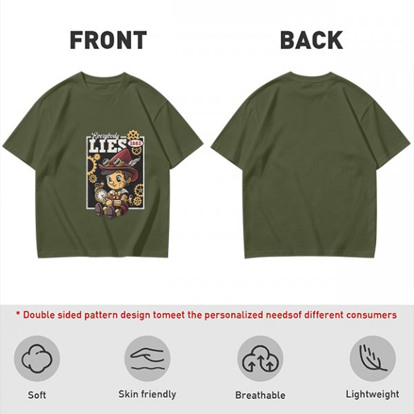 Olive t-shirt with steampunk Pinocchio 'Everybody Lies' graphic print