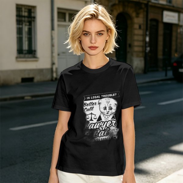 Olive T-Shirt With Funny Lawyer Cat Legal Trouble Graphic Print