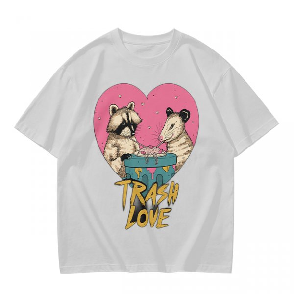 Olive Graphic T-Shirt with Raccoon and Opossum Trash Love Design