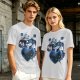 Olive T-Shirt With Cute Wizard Dragon On Starry Heart Print