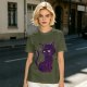 Olive T-Shirt with Sassy Black Cat and Crescent Moon Graphic
