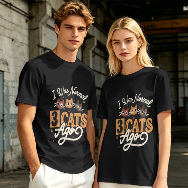 Olive Cat Lover T-Shirt With 'I Was Normal 3 Cats Ago' Print
