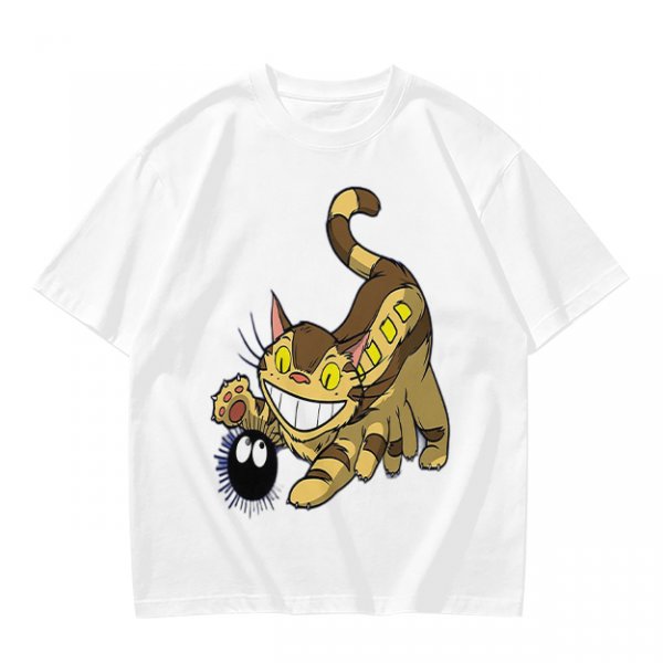 Olive T-shirt with Catbus and Soot Sprite Anime Print
