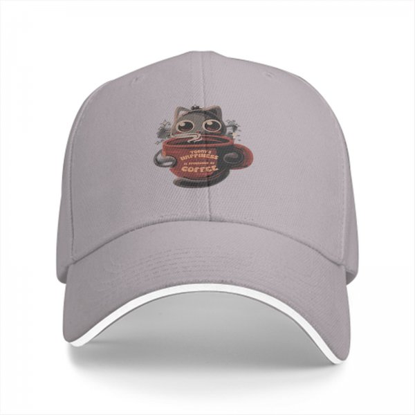 Black Baseball Cap With Cute Cat Coffee Print For Cat And Coffee Lovers