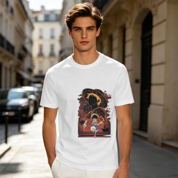 Olive Anime Graphic T-Shirt With Straw Hat Character Design