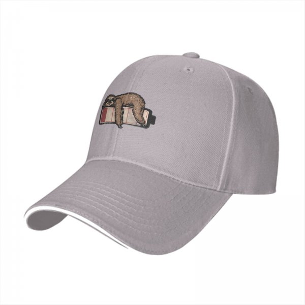 Black baseball cap with a sleepy sloth on low battery icon print