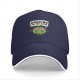 Black baseball cap with 'Working On My Core' fitness apple graphic