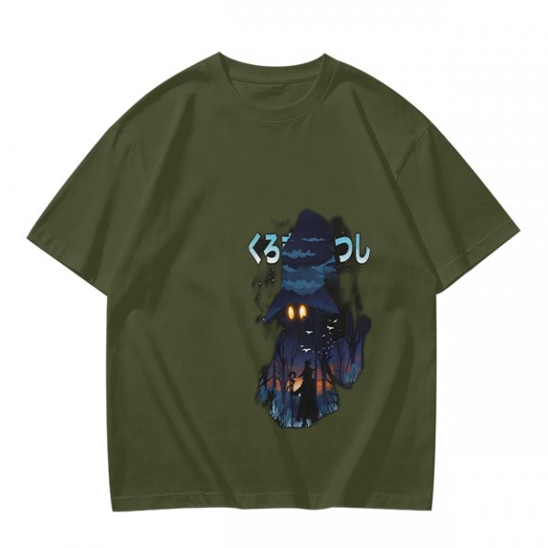Olive T-Shirt With Dark Wizard Illustration And Japanese Text