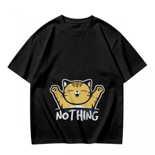 Olive T-Shirt with Happy Raised Paw Cat and 'NOTHING' Print