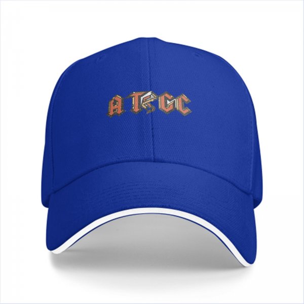 Black baseball cap with stylized ATGC graphic print