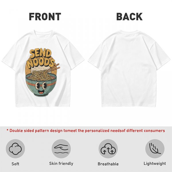 Olive Green T-Shirt With Retro Send Noods Ramen Bowl Graphic